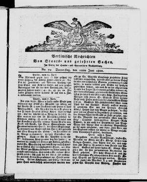 Berlinische Nachrichten von Staats- und gelehrten Sachen vom 12.06.1800