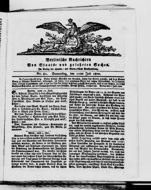 Berlinische Nachrichten von Staats- und gelehrten Sachen vom 10.07.1800