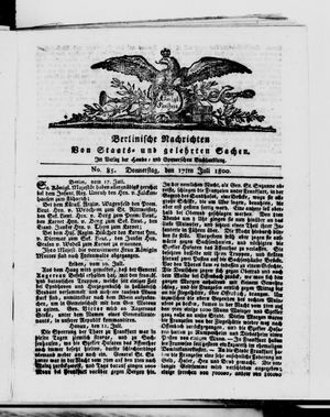 Berlinische Nachrichten von Staats- und gelehrten Sachen vom 17.07.1800