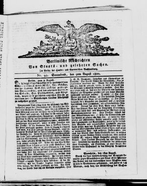 Berlinische Nachrichten von Staats- und gelehrten Sachen on Aug 9, 1800