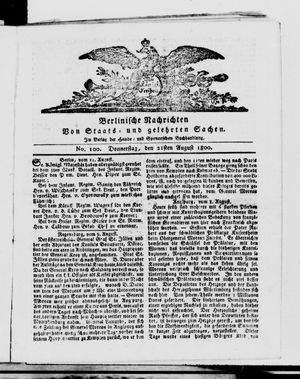 Berlinische Nachrichten von Staats- und gelehrten Sachen on Aug 21, 1800