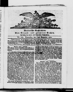 Berlinische Nachrichten von Staats- und gelehrten Sachen vom 11.09.1800
