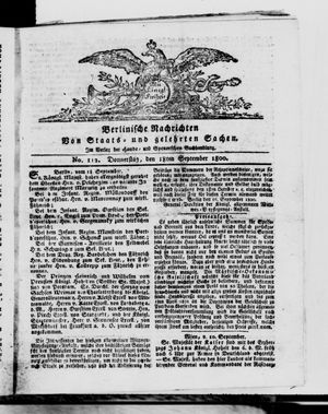 Berlinische Nachrichten von Staats- und gelehrten Sachen vom 18.09.1800