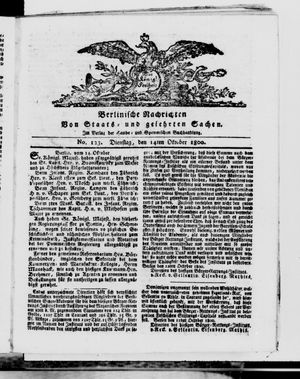 Berlinische Nachrichten von Staats- und gelehrten Sachen on Oct 14, 1800