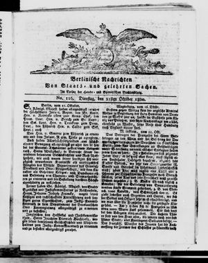 Berlinische Nachrichten von Staats- und gelehrten Sachen vom 21.10.1800