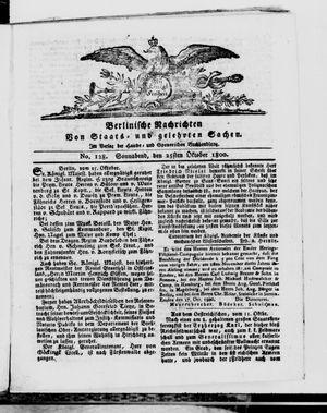 Berlinische Nachrichten von Staats- und gelehrten Sachen vom 25.10.1800