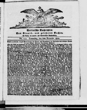 Berlinische Nachrichten von Staats- und gelehrten Sachen vom 06.11.1800