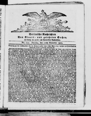 Berlinische Nachrichten von Staats- und gelehrten Sachen vom 11.11.1800