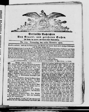 Berlinische Nachrichten von Staats- und gelehrten Sachen vom 20.11.1800