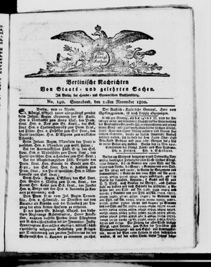 Berlinische Nachrichten von Staats- und gelehrten Sachen on Nov 22, 1800