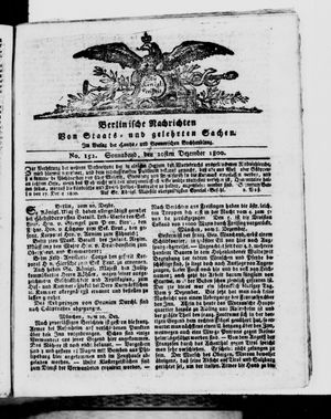 Berlinische Nachrichten von Staats- und gelehrten Sachen vom 20.12.1800