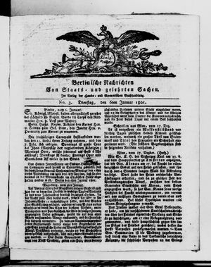 Berlinische Nachrichten von Staats- und gelehrten Sachen vom 06.01.1801
