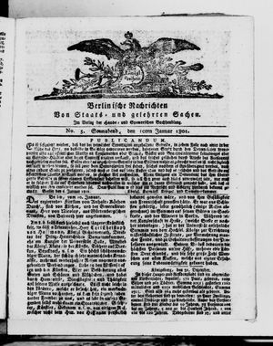 Berlinische Nachrichten von Staats- und gelehrten Sachen vom 10.01.1801