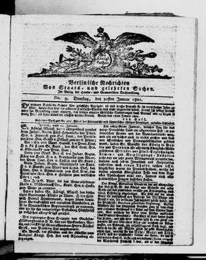 Berlinische Nachrichten von Staats- und gelehrten Sachen vom 20.01.1801