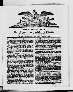 Berlinische Nachrichten von Staats- und gelehrten Sachen vom 31.01.1801