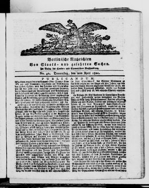 Berlinische Nachrichten von Staats- und gelehrten Sachen vom 02.04.1801