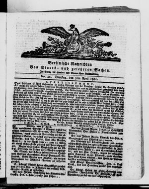 Berlinische Nachrichten von Staats- und gelehrten Sachen vom 07.04.1801