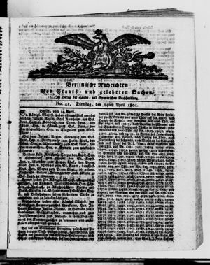 Berlinische Nachrichten von Staats- und gelehrten Sachen vom 14.04.1801