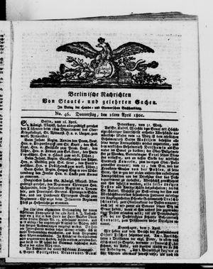 Berlinische Nachrichten von Staats- und gelehrten Sachen vom 16.04.1801