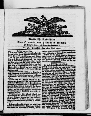 Berlinische Nachrichten von Staats- und gelehrten Sachen vom 18.04.1801