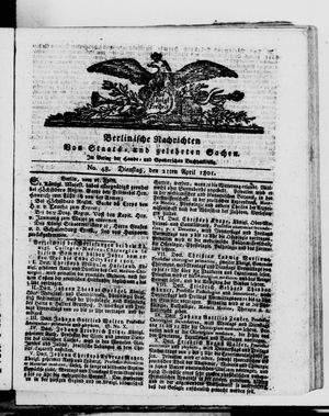 Berlinische Nachrichten von Staats- und gelehrten Sachen vom 21.04.1801