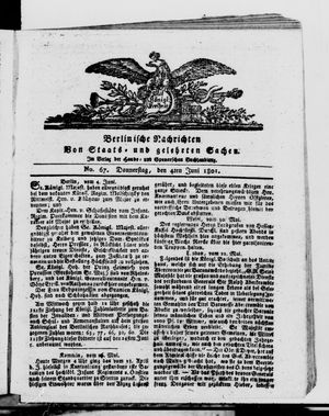 Berlinische Nachrichten von Staats- und gelehrten Sachen vom 04.06.1801