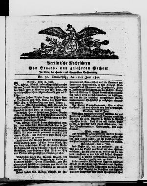 Berlinische Nachrichten von Staats- und gelehrten Sachen vom 11.06.1801