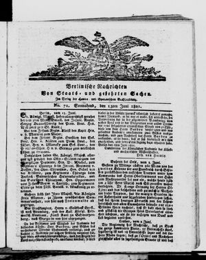 Berlinische Nachrichten von Staats- und gelehrten Sachen vom 13.06.1801