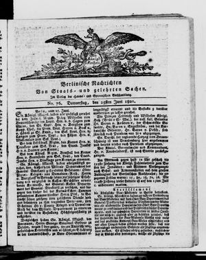 Berlinische Nachrichten von Staats- und gelehrten Sachen vom 25.06.1801