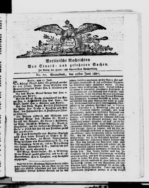 Berlinische Nachrichten von Staats- und gelehrten Sachen vom 27.06.1801