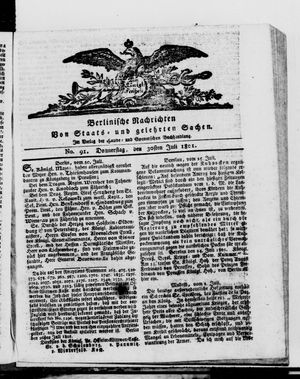 Berlinische Nachrichten von Staats- und gelehrten Sachen vom 30.07.1801