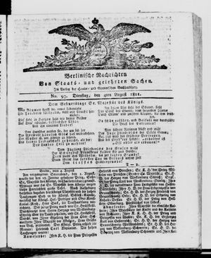 Berlinische Nachrichten von Staats- und gelehrten Sachen vom 04.08.1801