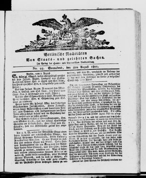 Berlinische Nachrichten von Staats- und gelehrten Sachen on Aug 8, 1801