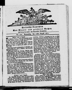 Berlinische Nachrichten von Staats- und gelehrten Sachen vom 20.08.1801