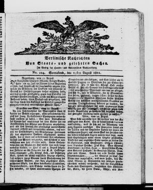 Berlinische Nachrichten von Staats- und gelehrten Sachen vom 29.08.1801