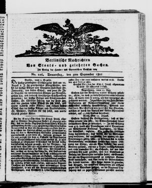 Berlinische Nachrichten von Staats- und gelehrten Sachen vom 03.09.1801