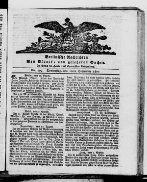 Berlinische Nachrichten von Staats- und gelehrten Sachen vom 10.09.1801