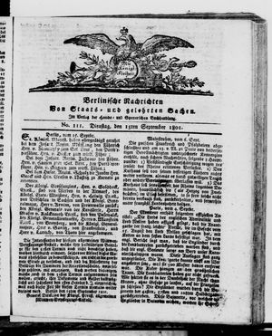 Berlinische Nachrichten von Staats- und gelehrten Sachen vom 15.09.1801