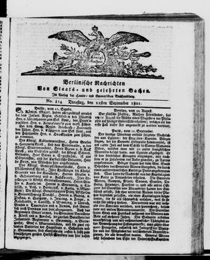 Berlinische Nachrichten von Staats- und gelehrten Sachen vom 22.09.1801