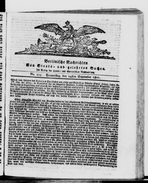 Berlinische Nachrichten von Staats- und gelehrten Sachen vom 24.09.1801