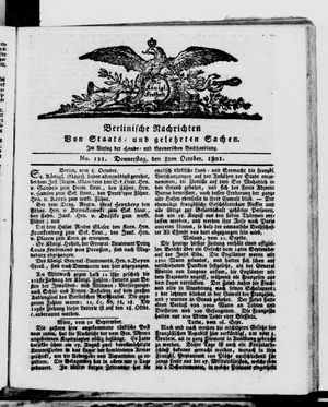 Berlinische Nachrichten von Staats- und gelehrten Sachen vom 08.10.1801