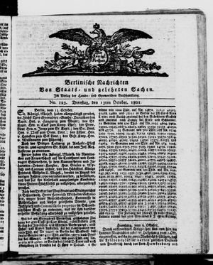 Berlinische Nachrichten von Staats- und gelehrten Sachen vom 13.10.1801