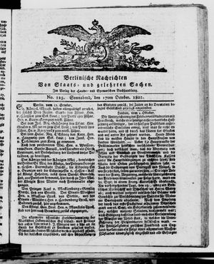 Berlinische Nachrichten von Staats- und gelehrten Sachen vom 17.10.1801