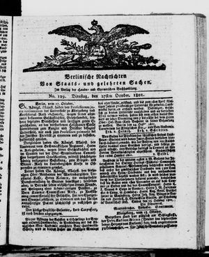 Berlinische Nachrichten von Staats- und gelehrten Sachen vom 27.10.1801