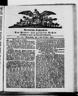 Berlinische Nachrichten von Staats- und gelehrten Sachen vom 31.10.1801