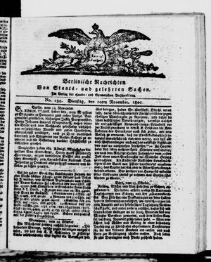 Berlinische Nachrichten von Staats- und gelehrten Sachen vom 10.11.1801