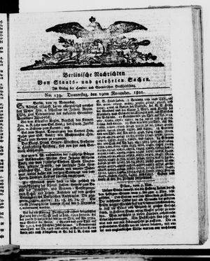 Berlinische Nachrichten von Staats- und gelehrten Sachen vom 19.11.1801