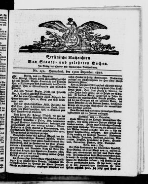Berlinische Nachrichten von Staats- und gelehrten Sachen vom 19.12.1801