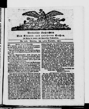 Berlinische Nachrichten von Staats- und gelehrten Sachen vom 29.12.1801