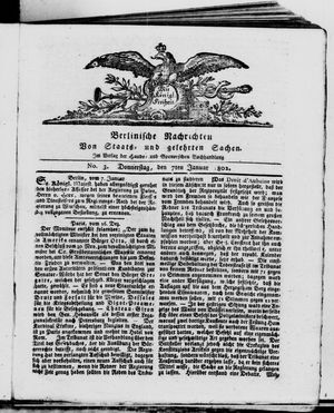 Berlinische Nachrichten von Staats- und gelehrten Sachen vom 07.01.1802